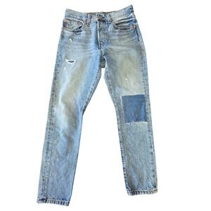 Levi's Premium 501 Original Straight Jeans Light Wash W27 L28 Patched Mended